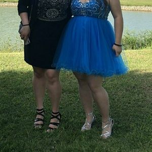 Blue corset back homecoming dress with shoes